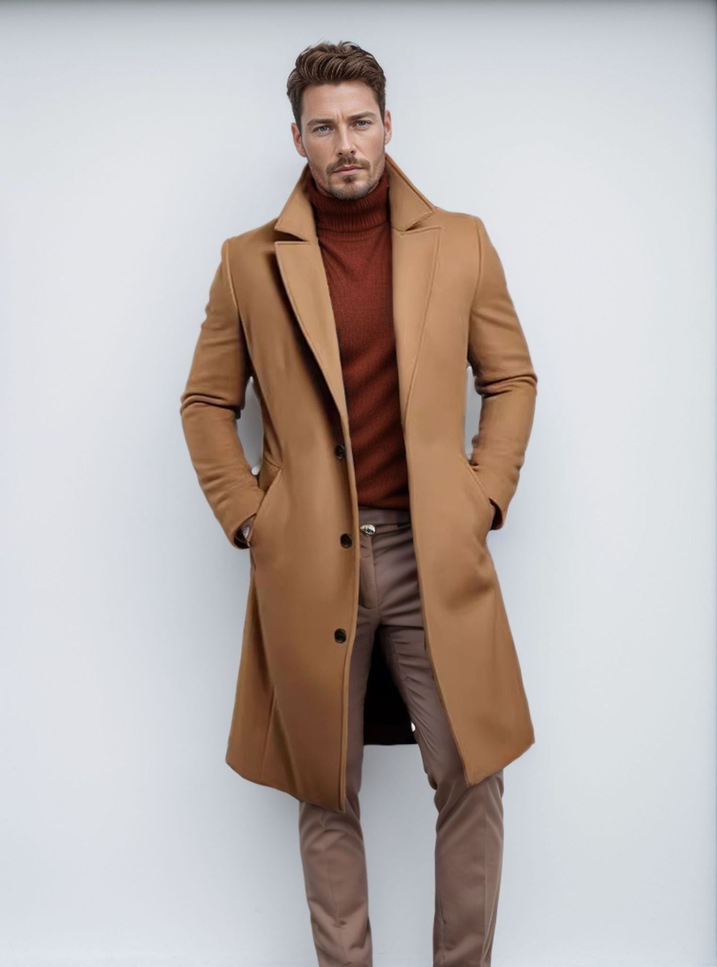 Men's Long Winter Coat Street-wave Elegant Wool Blend For Men, Ultimate Warmth And Timeless Style