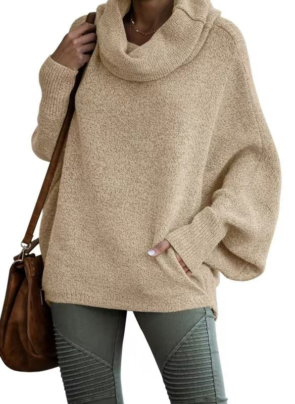 Womens Oversized Knit Sweater With Roll Neck Street Wave Cozy Soft Pullover For Casual Everyday Wear