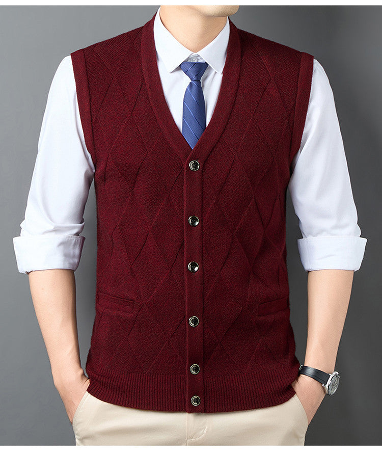 Streetwave Mens Knit Vest With V Neck And Argyle Pattern For Versatile Formal Or Casual Wear