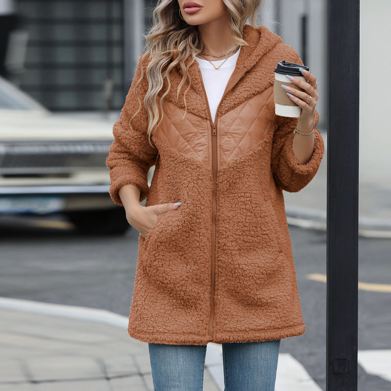 Streetwave Women Oversized Teddy Jacket With Hood And Pockets Cozy Warmth Wardrobe Essential