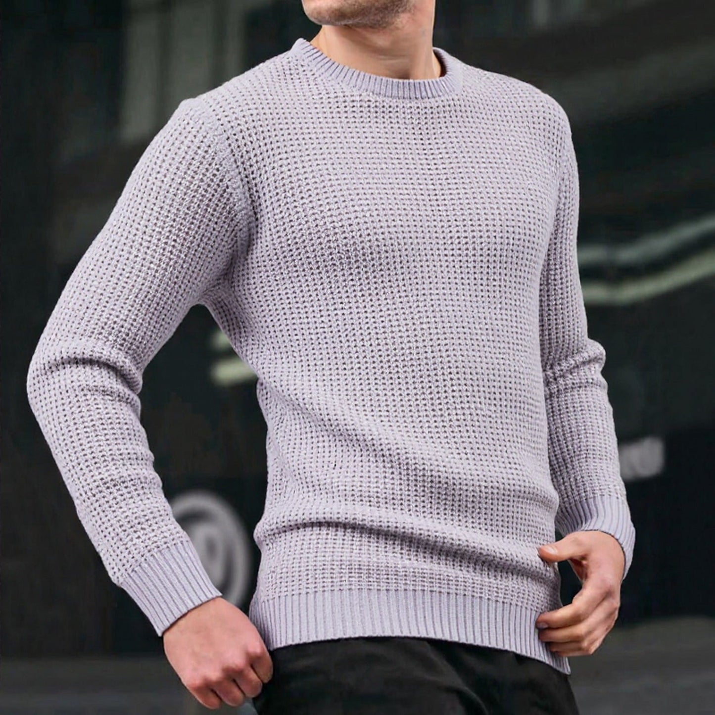 Streetwave Black Waffle Knit Sweater For Men Relaxed Fit Textured Knit Casual Style