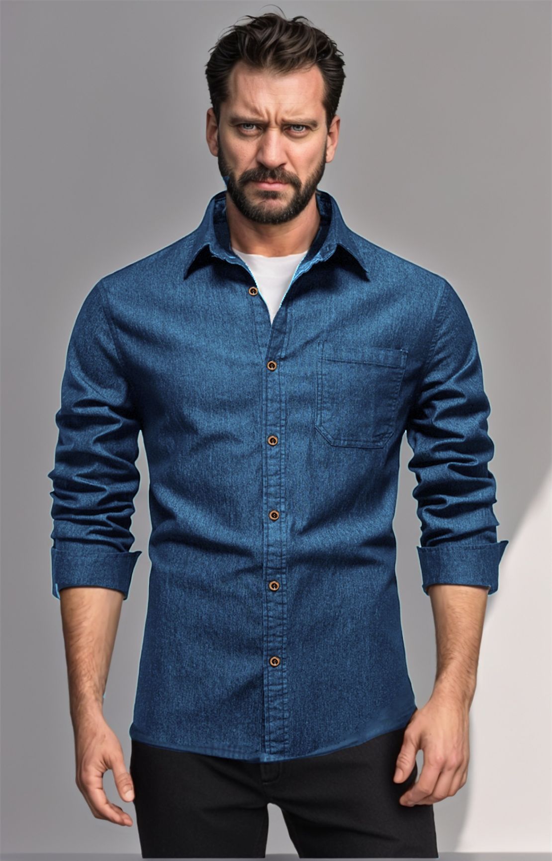 Street-wave Mens Denim Shirt Breathable Comfort Modern Fit For Everyday Style Versatile Wardrobe Essential