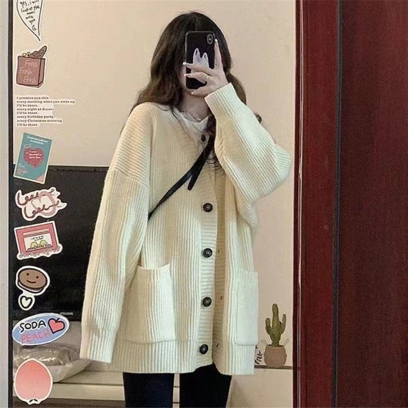 Street-wave Women's Knit Cardigan Coat With Open Pockets, Chunky Texture, Cozy Wool Warmth