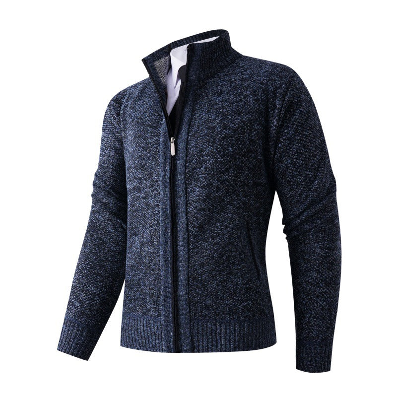 Mens Stylish Knitted Cardigan With High Collar And Practical Pockets Street Wave For Urban Professionals
