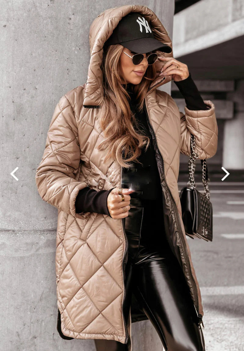 Womens Quilted Hooded Jacket Streetwave Warm Cozy Puffer With Practical Pockets For Urban Women