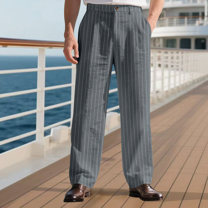 Street-wave Slim Pinstripe Dress Pants for Modern Men - Elegant Comfortable Formal Trousers