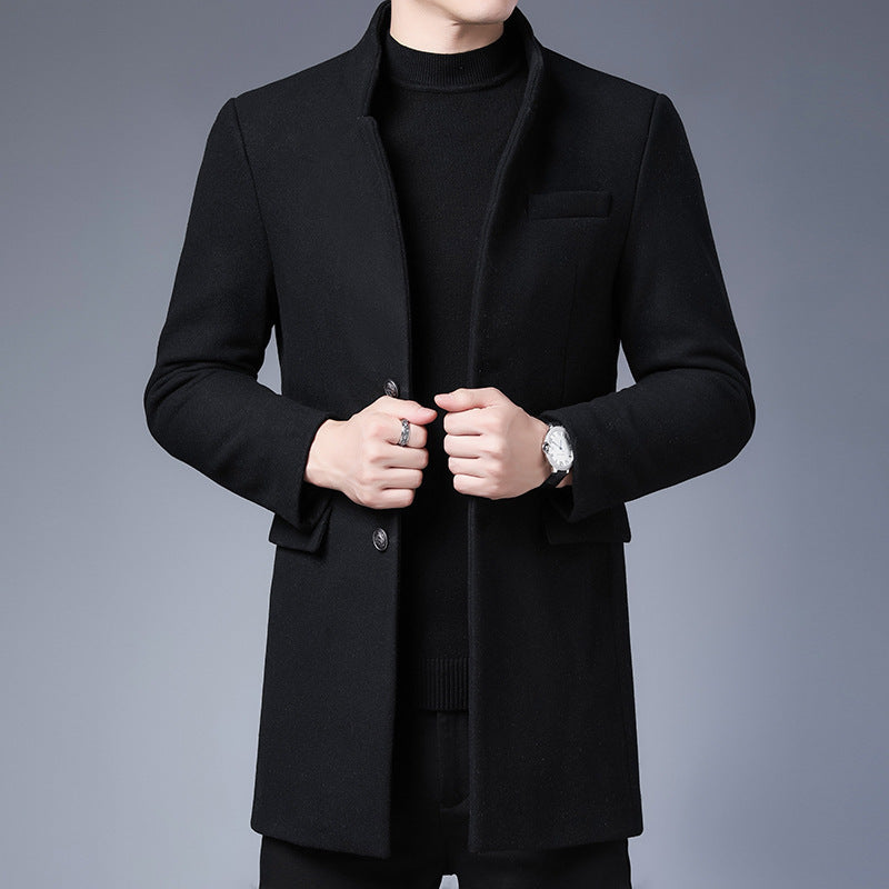 Mens Elegant Long Coat Street Wave Wool Blend Warmth Classic Fit For Style Conscious Men