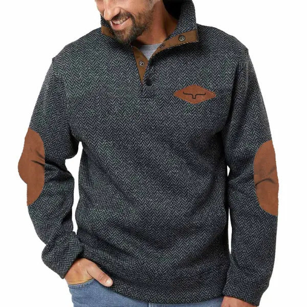 Streetwave Mens Pullover With Contrast Collar And Elbow Patches For Modern Style