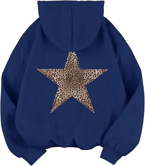 Street-wave Women Leopard Print Star Hoodie Cozy Soft Fleece Sweatshirt For Everyday Casual Wear