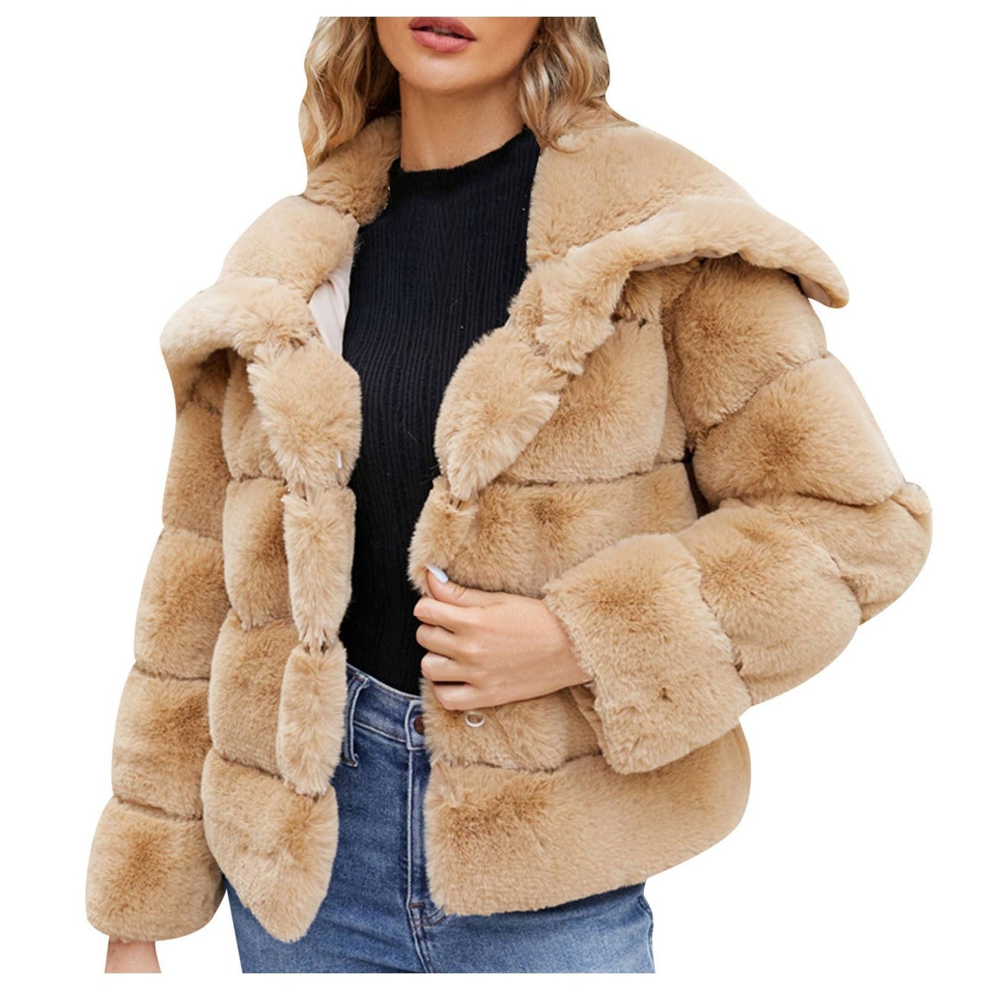 Street-wave Women Faux Fur Hooded Jacket With Structured Design For Chic Warmth