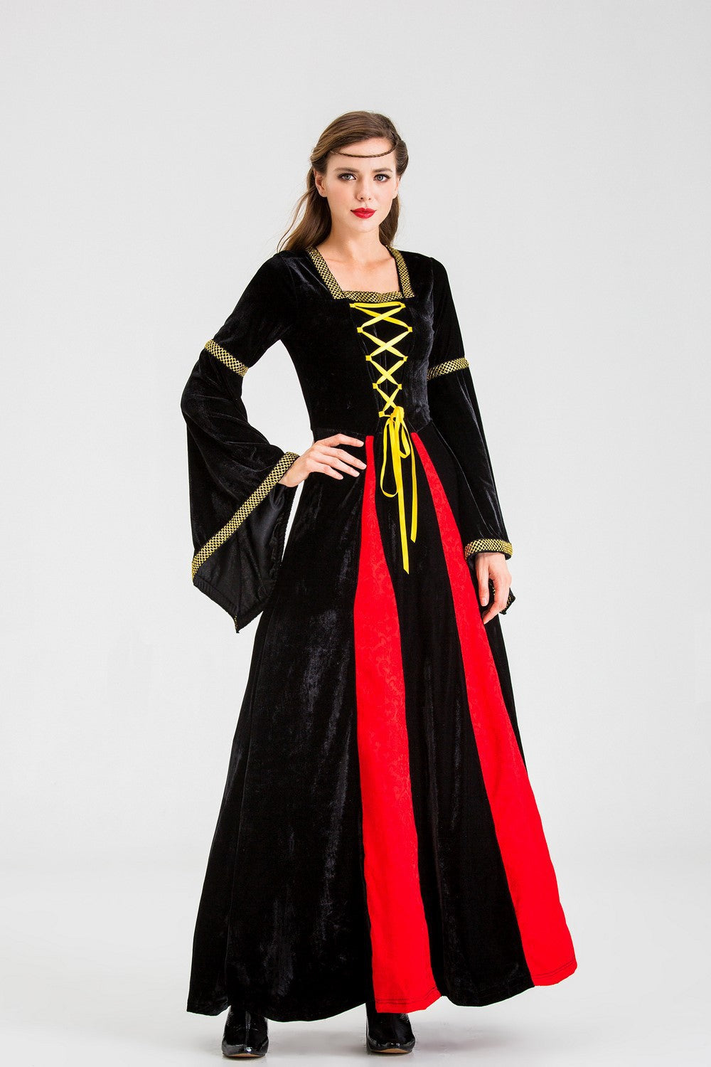 Street-Wave Womens Historical Fairy Tale Dress With Long Sleeves And Decorative Lace-Up Bodice For Cosplay