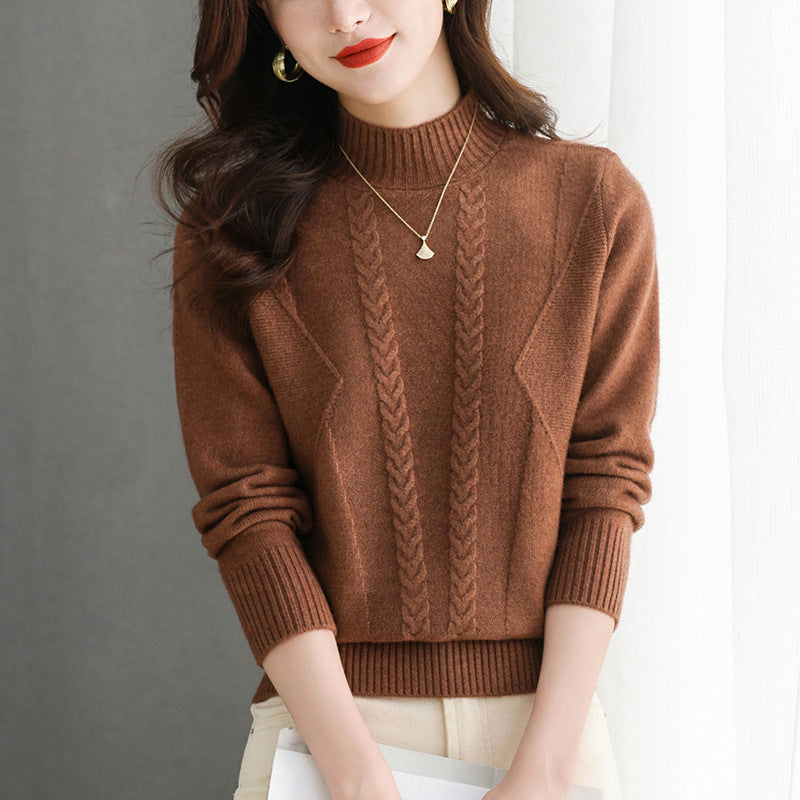 Street-Wave Women's Cable Knit Sweater With High Collar, Cozy Elegant Warmth And Chic