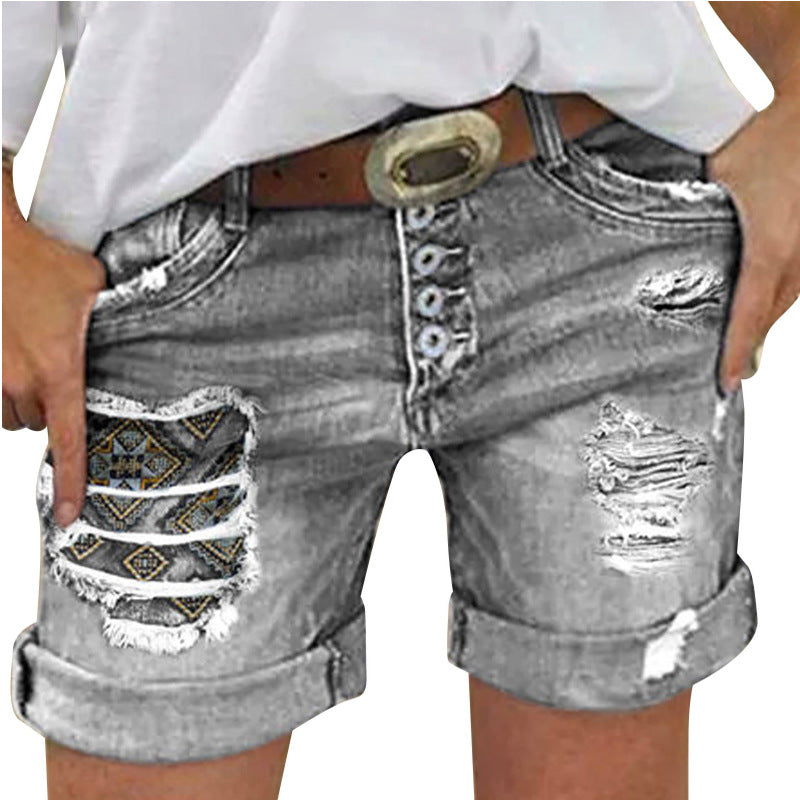 Streetwave Womens Denim Shorts With Fringe Detail And Embroidered Patches For Trendy Summer Style