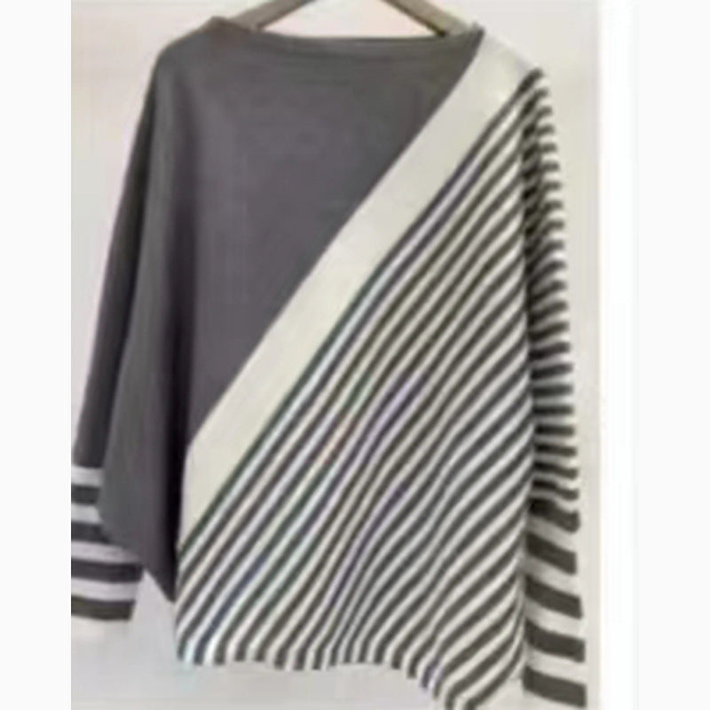 Street-wave Women's Asymmetric Knit Pullover With Graphic Stripe Pattern Chic Comfortable Fashion Sweater
