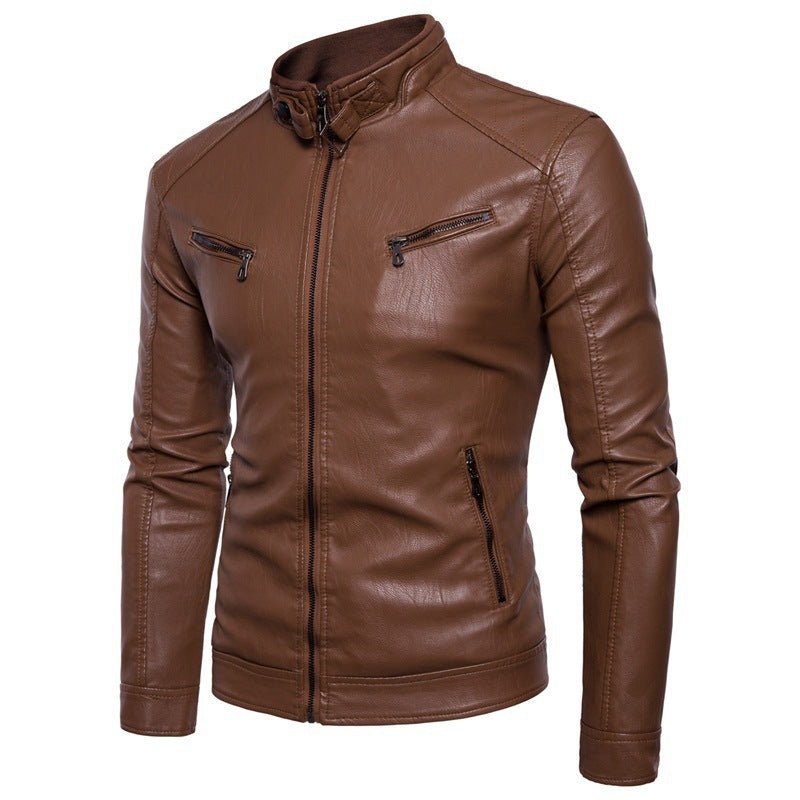 Street-Wave Mens Faux Leather Motorcycle Jacket With Stand Collar For Style Conscious Bikers