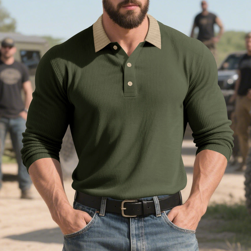 Street-Wave Men Long Sleeve Polo Shirt With Structured Design And Classic Collar Breathable Comfort