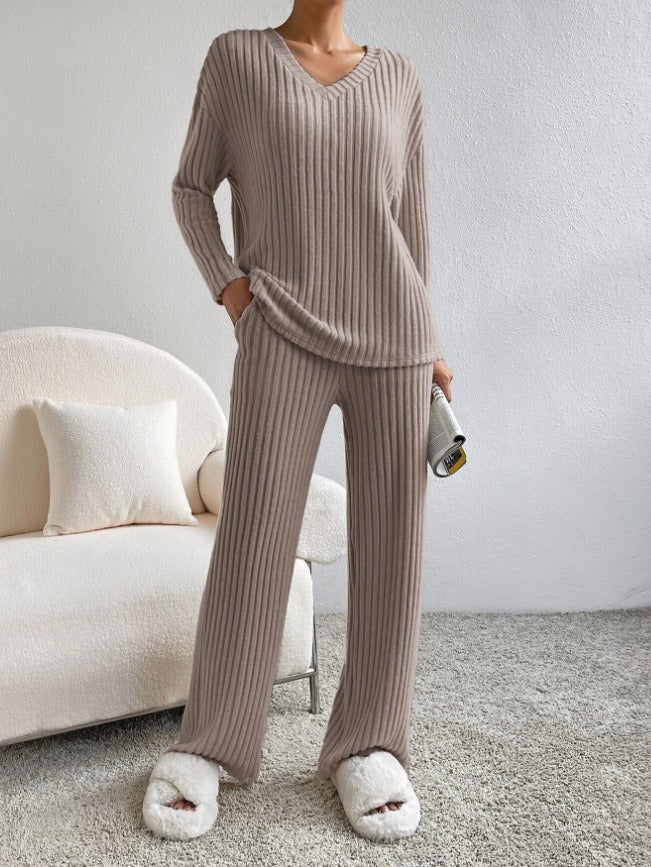 Women's Ribbed Knit Jumpsuit V Neck Pockets Streetwave Ultra Cozy Loungewear For Women