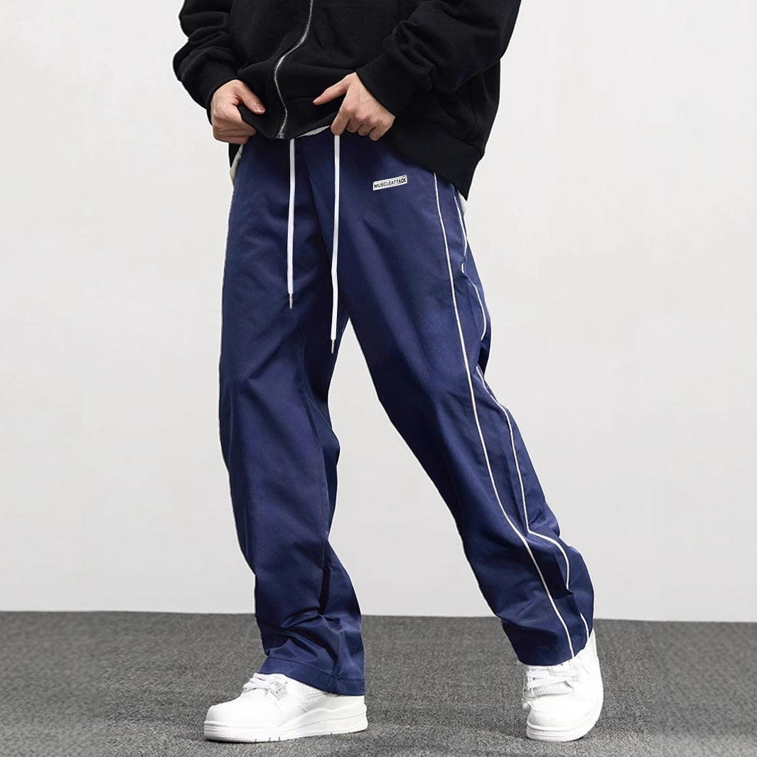 Men's Premium Leisure Track Pants With Adjustable Waistband And Side Stripes By Street-Wave