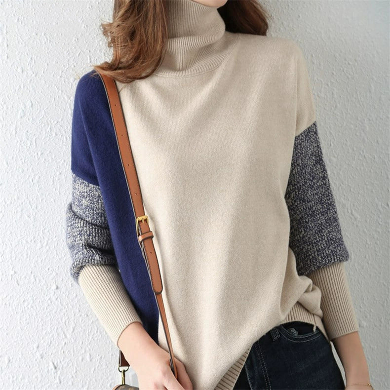 Street-Wave High Neck Knit Sweater For Women Cozy Wool Blend With Relaxed Fit And Ribbed Cuffs Hem