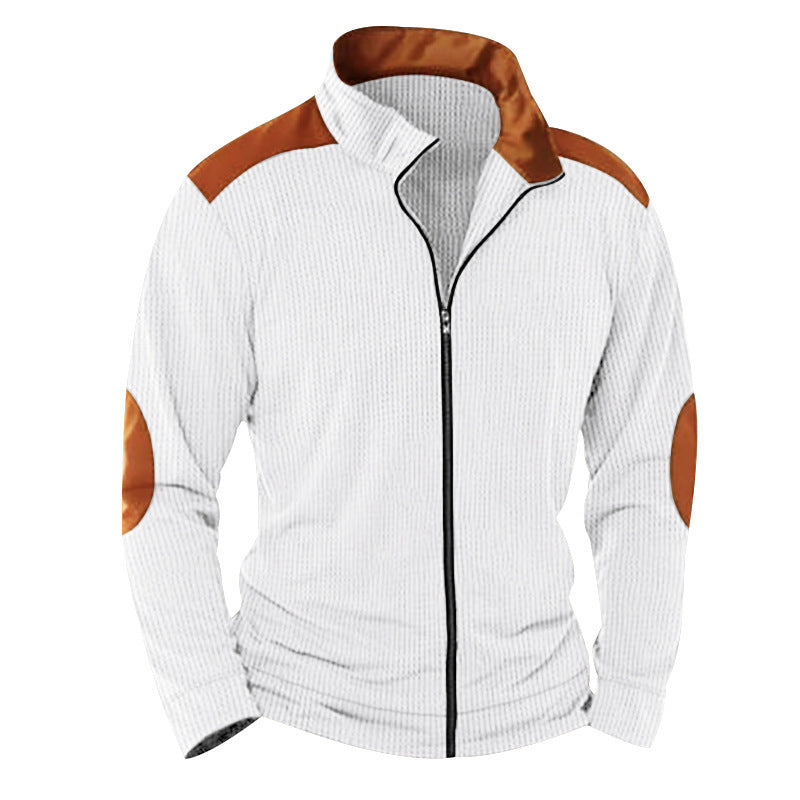 Street-wave Men's Premium Quilted Jacket with High Collar and Shoulder Elbow Appliques for Urban Style