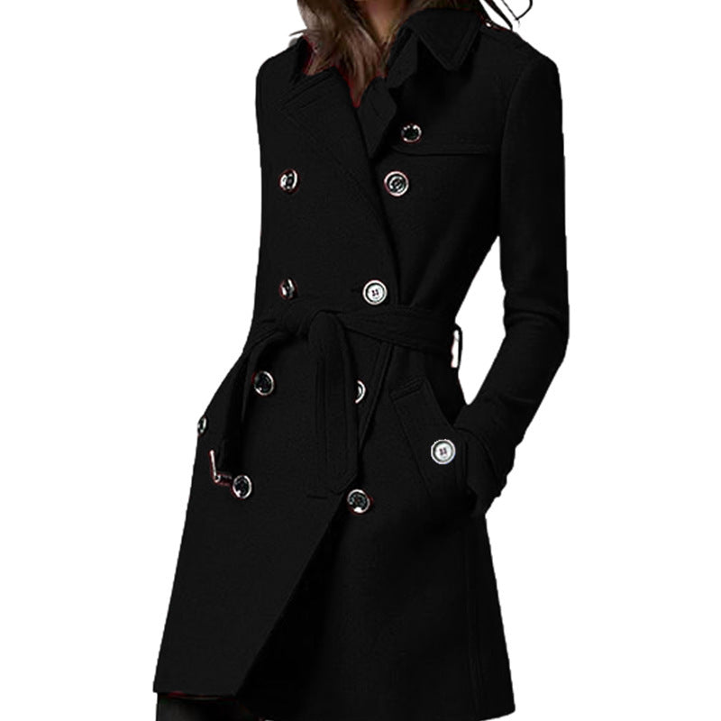 Streetwave Womens Hooded Belted Coat With Double Button Placket For Transitional Weather