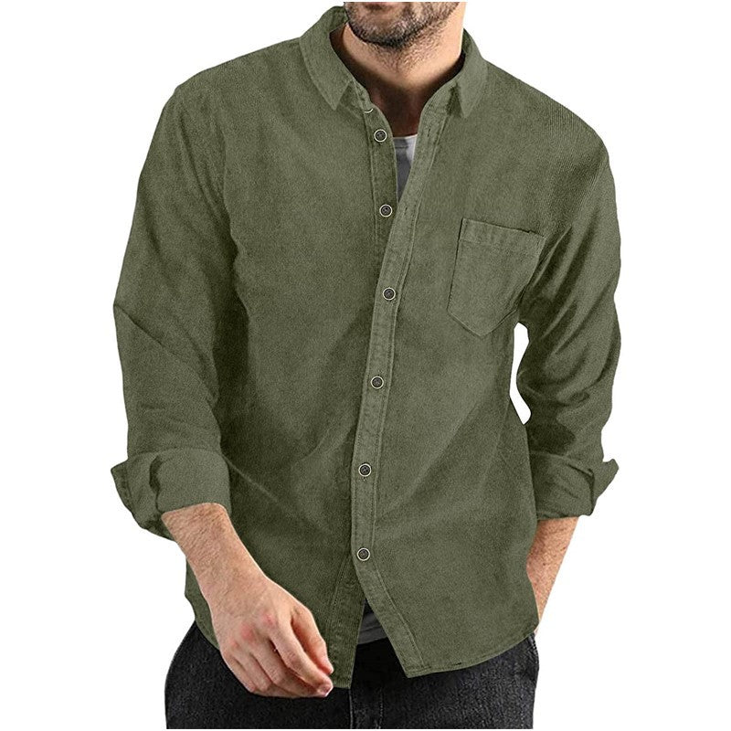 Corduroy Shirt For Men Street-Wave With Chest Pocket And Button Down Collar Casual Everyday Comfort