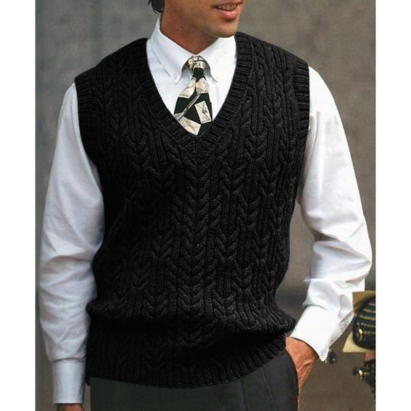 Street-Wave Mens Cable Knit Vest V-Neck With Full Cable Pattern Versatile Office To Casual