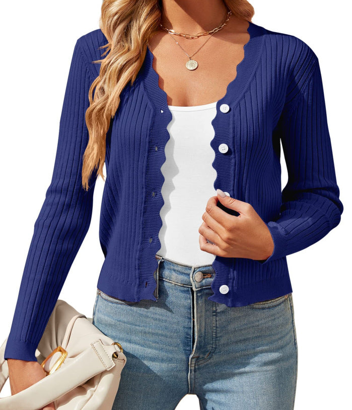 Street Wave Women Elegant Cardigan With Wavy Edge Knit Lightweight Chic Comfort Everyday