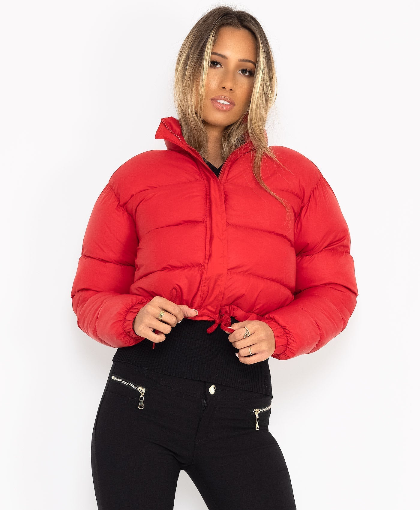 Street-wave Womens Short Puffer Jacket Trendy Insulated Coat With Drawstring Hem Cozy Comfort