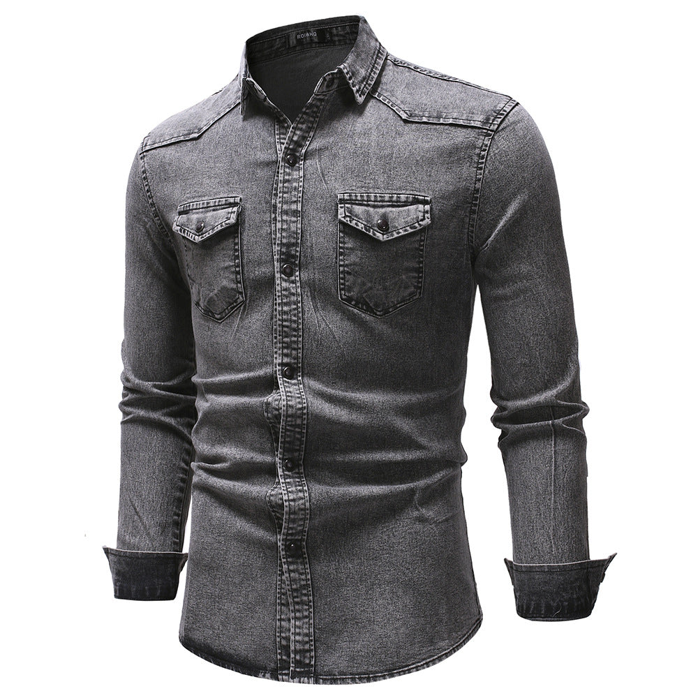 Street-wave Mens Denim Shirt With Modern Details And Practical Pockets For Everyday Wear