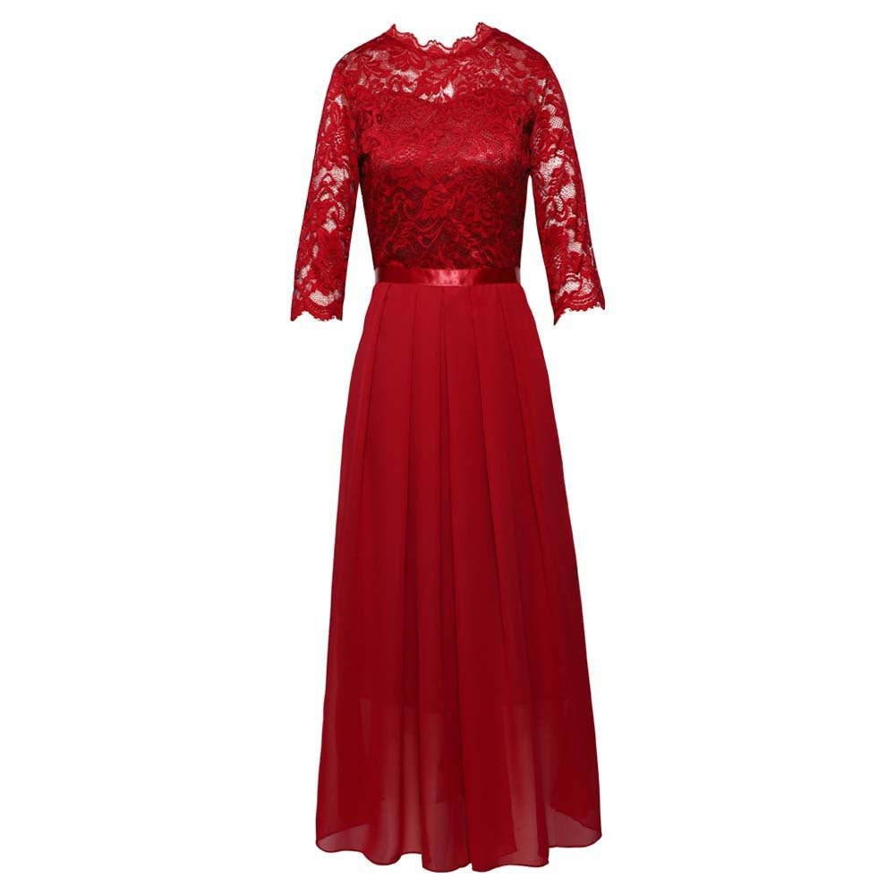 Street-wave Lace Maxi Dress for Women With Elegant Lace Bodice and Sheer Skirt For Special Occasions