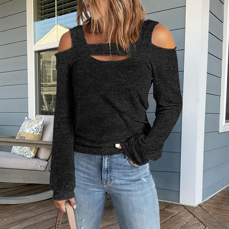 Street-Wave Cold Shoulder Long Sleeve Top With Cutout Details For Trendy Women Everyday Wear