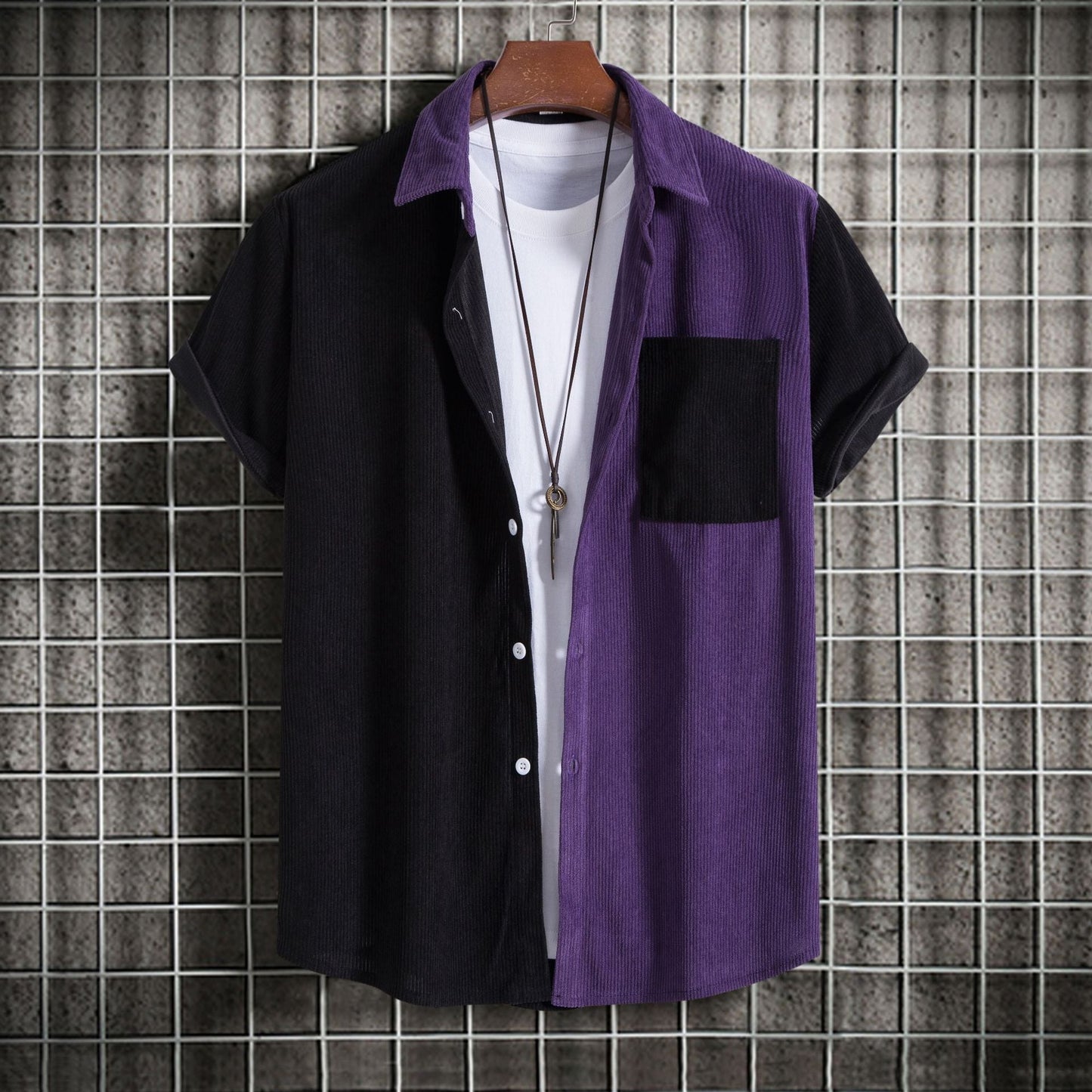 Street-Wave Breathable Textured Short Sleeve Shirt For Trendsetting Men Modern Design