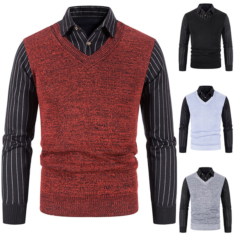Streetwave Mens V Neck Knit Sweater With Contrasting Sleeves For Men Elegant Versatile Pullover