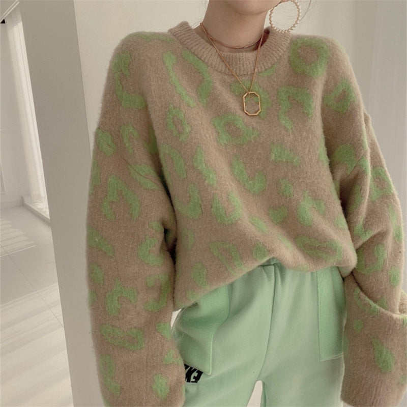 Street-wave Leopard Print Fluffy Sweater For Women Cozy Warmth And Soft Comfort All Day