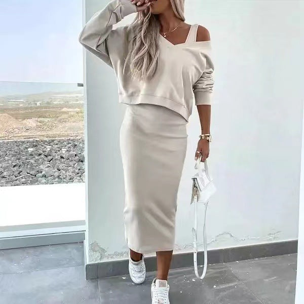 Street-Wave Women Two-Piece Cozy Knit Sweater Dress Set For Casual Everyday Wear