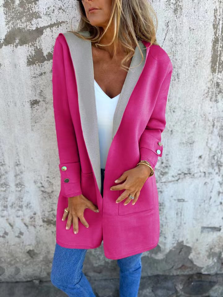 Street-Wave Womens Fashion Long Coat With Generous Hood And Practical Pockets For Women