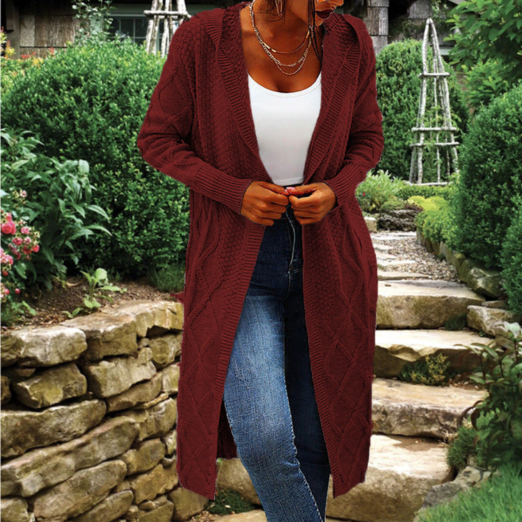 Street-Wave Women's Hooded Knit Cardigan With Luxurious Cable Knit Cozy Everyday Outerwear