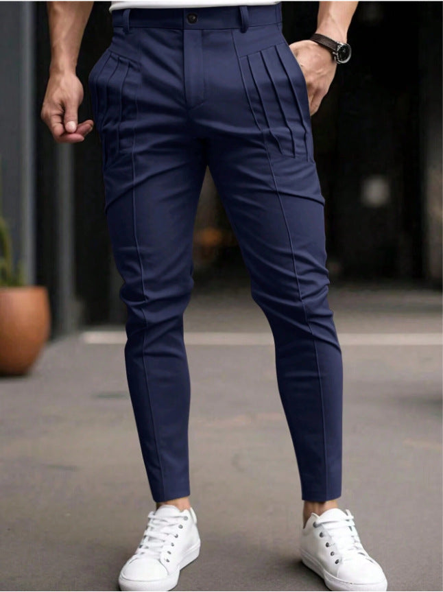 Street-Wave Men's Slim Fit Dress Trousers With Side Pleats For Working Professionals Modern Comfort