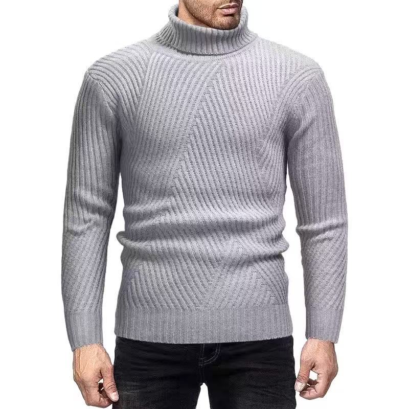 Street-Wave Mens Ribbed Turtleneck Sweater - Cozy Modern Knit for Style Minded Men