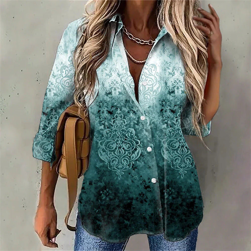 Street-wave Women's Fashion Shirt with Gradient Ombre Pattern for Chic Everyday Comfort
