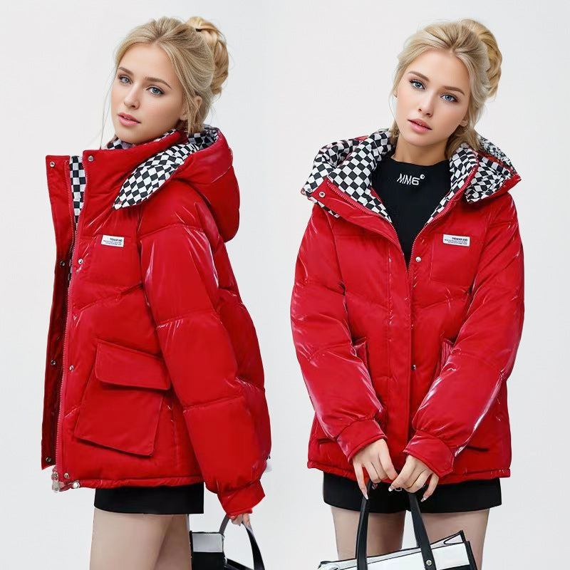 Street-wave Women's Glossy Puffer Jacket With High Collar And Practical Pockets For Winter Style
