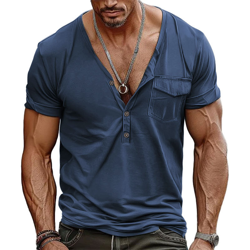 Streetwave Mens Henley T Shirt Short Sleeve With Decorative Chest Pocket Modern Fit