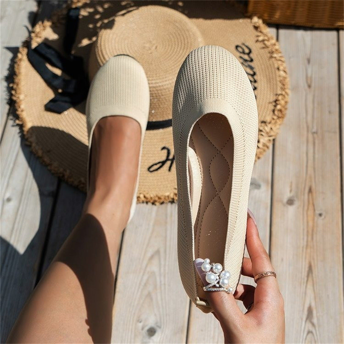 Jenefier Knit Ballet Flats For Women, Breathable Knit Uppers, All Day Comfort, Everyday Style