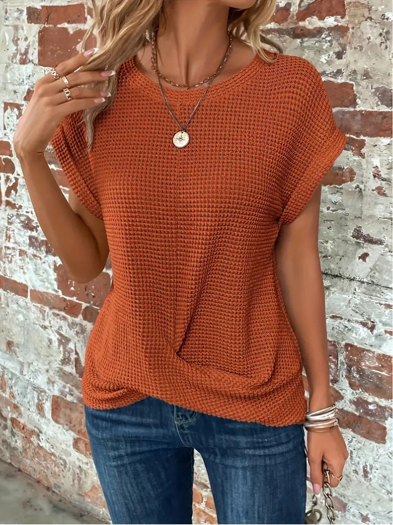 Women's Casual T-Shirt with Waffle Knit and Short Sleeves
