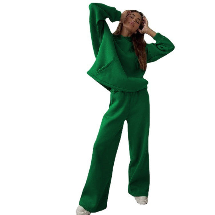 Street-wave Oversized Hoodie Set For Women Soft Cotton Blend Cozy Comfort With Wide Leg Pants