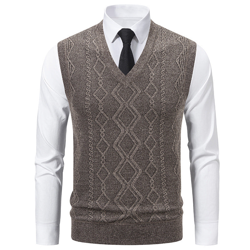Street-Wave Men's V Neck Knit Sweater With Textured Cable Pattern For Warm Everyday Comfort