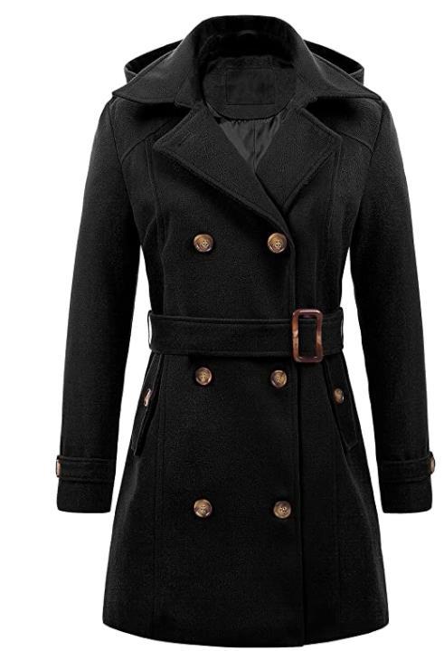 Street-wave Womens Timeless Elegant Peacoat With Double-Breasted Front And Belted Waist