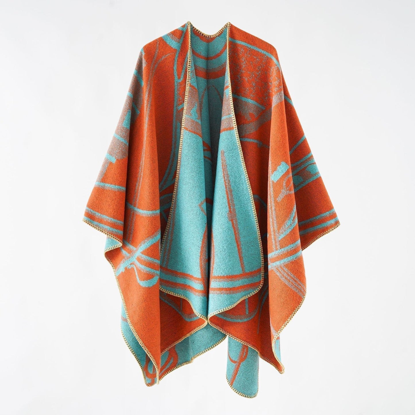 Street Wave Elegant Autumn Jacket For Women Warm Cozy Poncho Wrap Coat With Thermal Lining