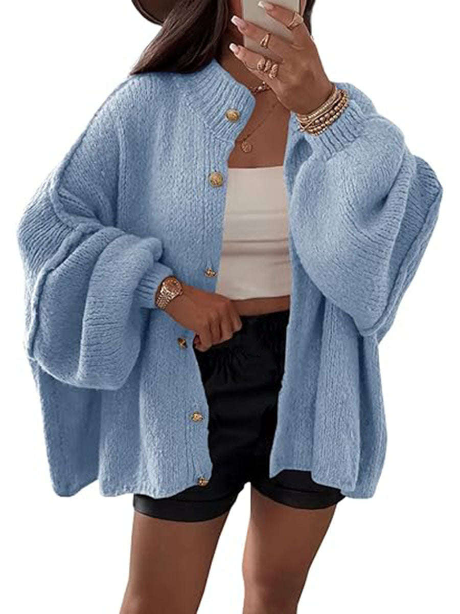 Street Wave Fluffy Knit Cardigan Women Cozy Wool Blend With Oversized Sleeves For Fall